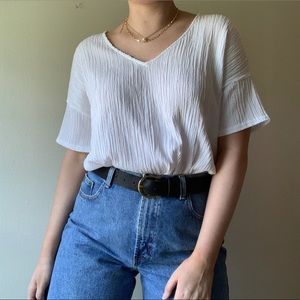 White Textured Short Sleeve Top